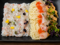 Pasta con carpaccio de langostino